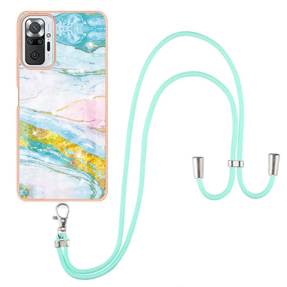 IML IMD Marble Pattern Scratch-Resistant Electroplating Frame Flexible TPU Phone Cover Case with Adjustable Lanyard for Xiaomi Redmi Note 10 Pro 4G (Global)/Note 10 Pro 4G (India)/Note 10 Pro Max