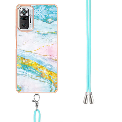 IML IMD Marble Pattern Scratch-Resistant Electroplating Frame Flexible TPU Phone Cover Case with Adjustable Lanyard for Xiaomi Redmi Note 10 Pro 4G (Global)/Note 10 Pro 4G (India)/Note 10 Pro Max