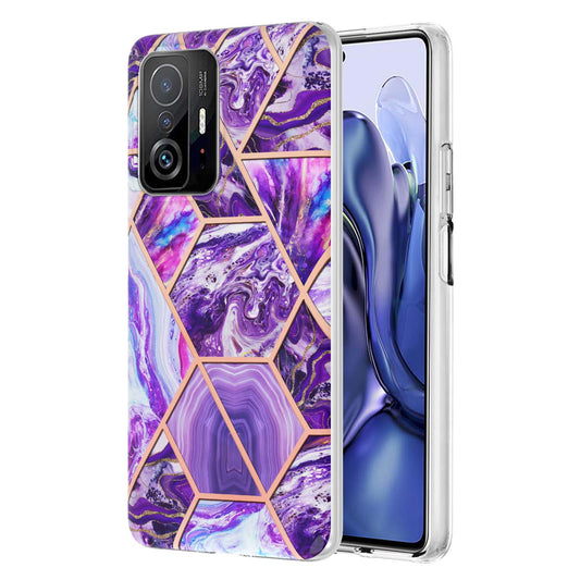 2.0mm Ultra-thin IMD Electroplating Scratch-resistant Marble Pattern Printing Flexible TPU Phone Case Shell for Xiaomi 11T/11T Pro