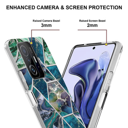 2.0mm Ultra-thin IMD Electroplating Scratch-resistant Marble Pattern Printing Flexible TPU Phone Case Shell for Xiaomi 11T/11T Pro