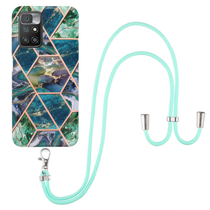 2.0mm Thick Marble Splicing Pattern Ultra Slim Thin Double-sided IMD Electroplating Soft Shockproof TPU Cover with Shoulder Strap for Xiaomi Redmi Note 11 4G (MediaTek)/10 4G (2021)/10 2022 4G/10 Prime