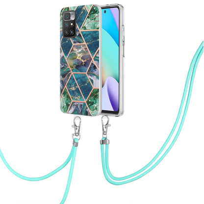 2.0mm Thick Marble Splicing Pattern Ultra Slim Thin Double-sided IMD Electroplating Soft Shockproof TPU Cover with Shoulder Strap for Xiaomi Redmi Note 11 4G (MediaTek)/10 4G (2021)/10 2022 4G/10 Prime