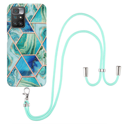 2.0mm Thick Marble Splicing Pattern Ultra Slim Thin Double-sided IMD Electroplating Soft Shockproof TPU Cover with Shoulder Strap for Xiaomi Redmi Note 11 4G (MediaTek)/10 4G (2021)/10 2022 4G/10 Prime