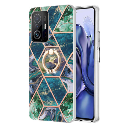 2.0mm IMD IML Soft TPU Case Marble Pattern Electroplate Phone Cover with Ring Kickstand for Xiaomi 11T/11T Pro