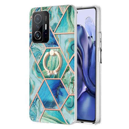 2.0mm IMD IML Soft TPU Case Marble Pattern Electroplate Phone Cover with Ring Kickstand for Xiaomi 11T/11T Pro