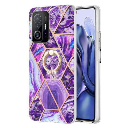 2.0mm IMD IML Soft TPU Case Marble Pattern Electroplate Phone Cover with Ring Kickstand for Xiaomi 11T/11T Pro