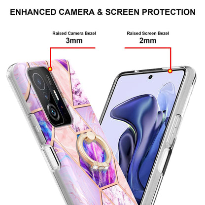 2.0mm IMD IML Soft TPU Case Marble Pattern Electroplate Phone Cover with Ring Kickstand for Xiaomi 11T/11T Pro