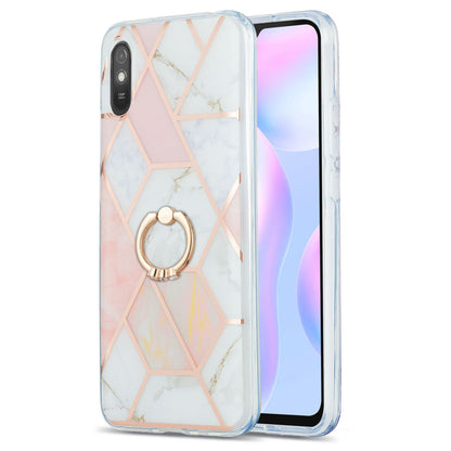 2.0mm TPU Phone Kickstand Cover Anti-Collision IMD IML Marble Pattern Electroplating Case for Xiaomi Redmi 9A
