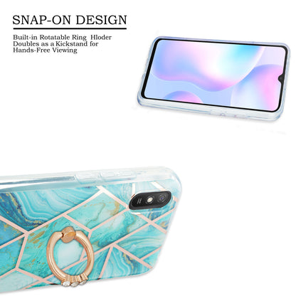 2.0mm TPU Phone Kickstand Cover Anti-Collision IMD IML Marble Pattern Electroplating Case for Xiaomi Redmi 9A