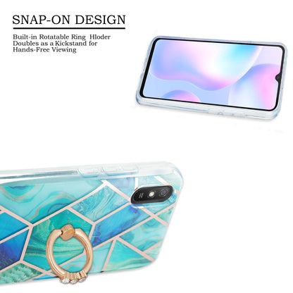 2.0mm TPU Phone Kickstand Cover Anti-Collision IMD IML Marble Pattern Electroplating Case for Xiaomi Redmi 9A