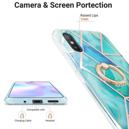 2.0mm TPU Phone Kickstand Cover Anti-Collision IMD IML Marble Pattern Electroplating Case for Xiaomi Redmi 9A