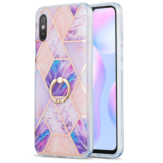 2.0mm TPU Phone Kickstand Cover Anti-Collision IMD IML Marble Pattern Electroplating Case for Xiaomi Redmi 9A