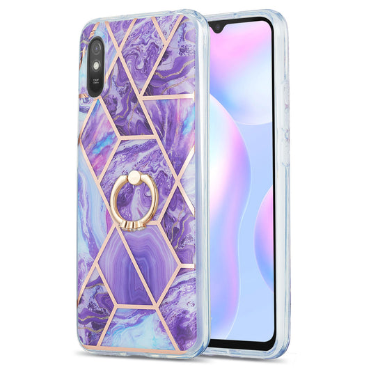 2.0mm TPU Phone Kickstand Cover Anti-Collision IMD IML Marble Pattern Electroplating Case for Xiaomi Redmi 9A