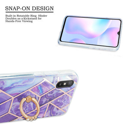 2.0mm TPU Phone Kickstand Cover Anti-Collision IMD IML Marble Pattern Electroplating Case for Xiaomi Redmi 9A