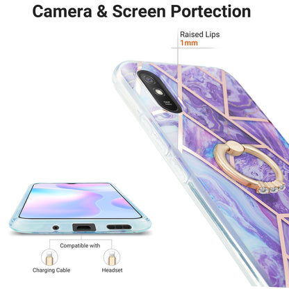 2.0mm TPU Phone Kickstand Cover Anti-Collision IMD IML Marble Pattern Electroplating Case for Xiaomi Redmi 9A