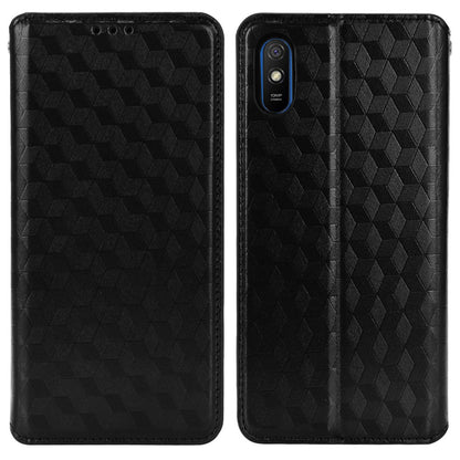 Foldable Stand 3D Rhombus Pattern Auto Closure Magnetic Leather Case Wallet Phone Cover for Xiaomi Redmi 9A/Redmi 9AT/Redmi 9i