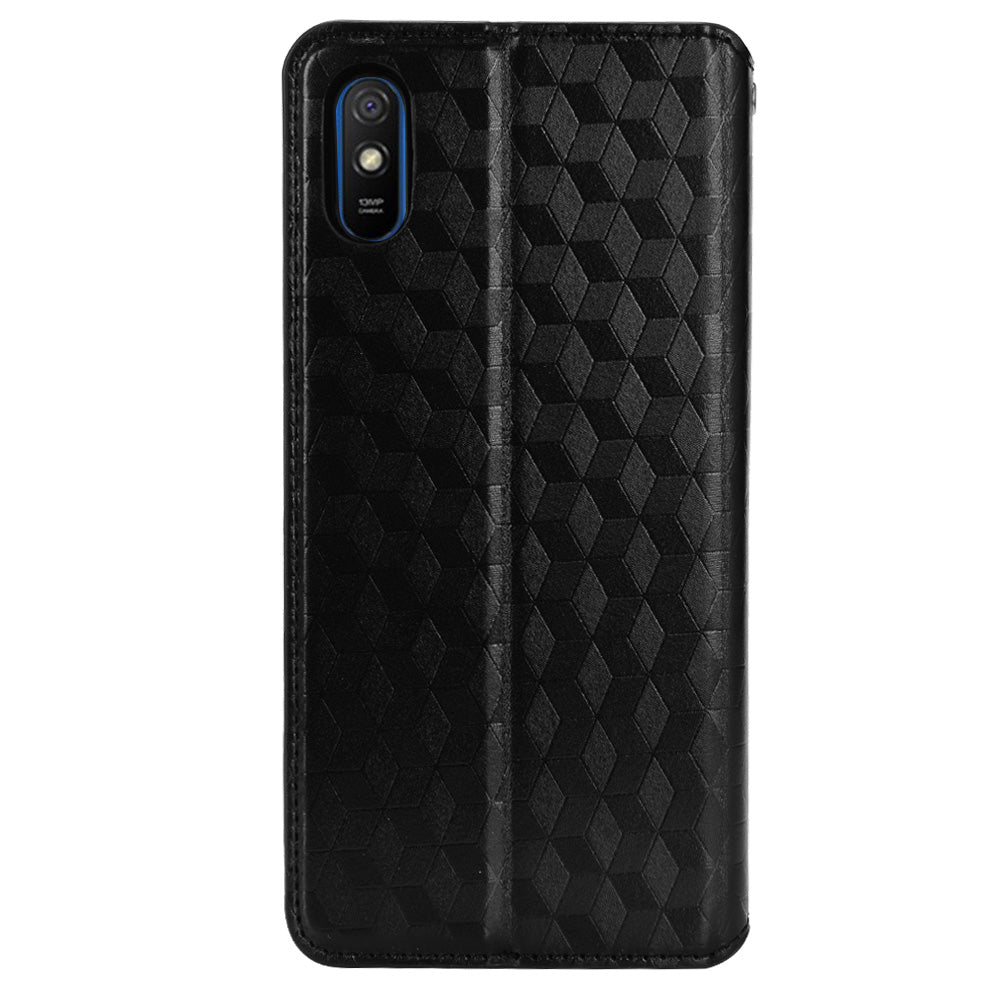 Foldable Stand 3D Rhombus Pattern Auto Closure Magnetic Leather Case Wallet Phone Cover for Xiaomi Redmi 9A/Redmi 9AT/Redmi 9i