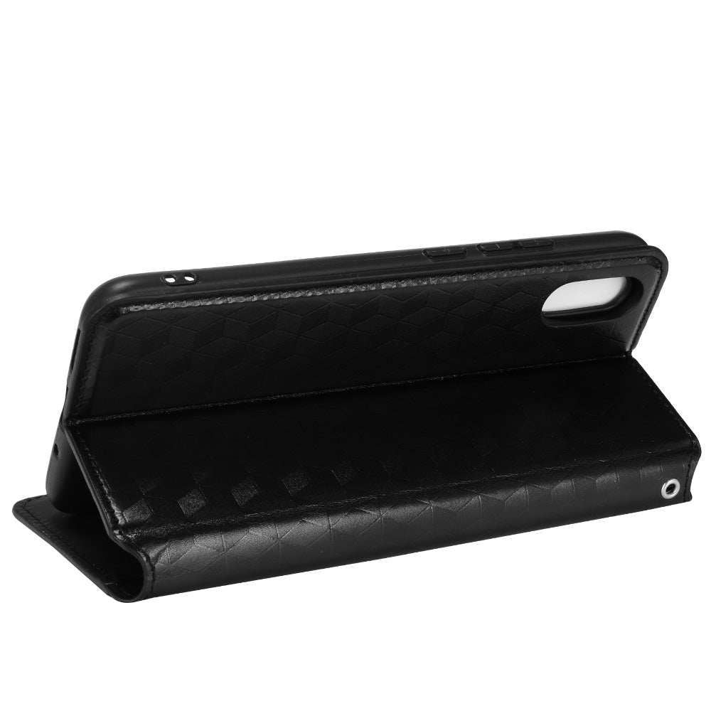 Foldable Stand 3D Rhombus Pattern Auto Closure Magnetic Leather Case Wallet Phone Cover for Xiaomi Redmi 9A/Redmi 9AT/Redmi 9i