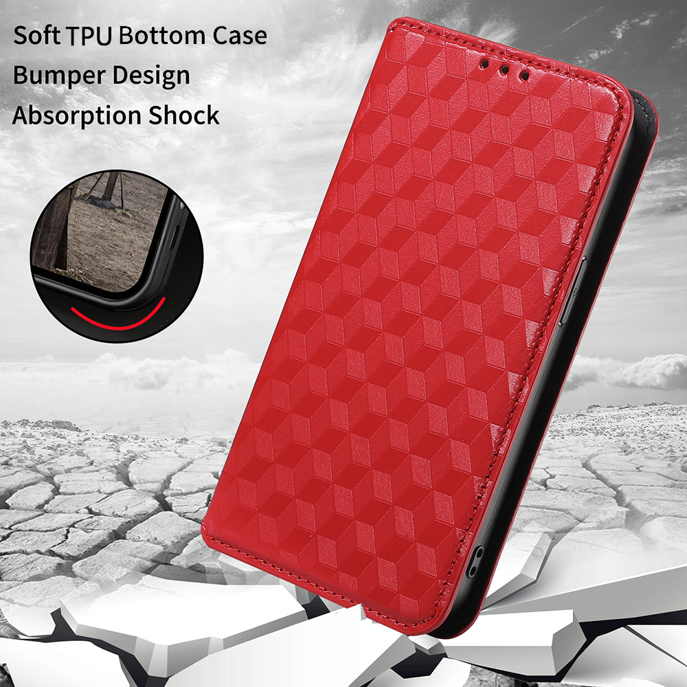 Foldable Stand 3D Rhombus Pattern Auto Closure Magnetic Leather Case Wallet Phone Cover for Xiaomi Redmi 9A/Redmi 9AT/Redmi 9i