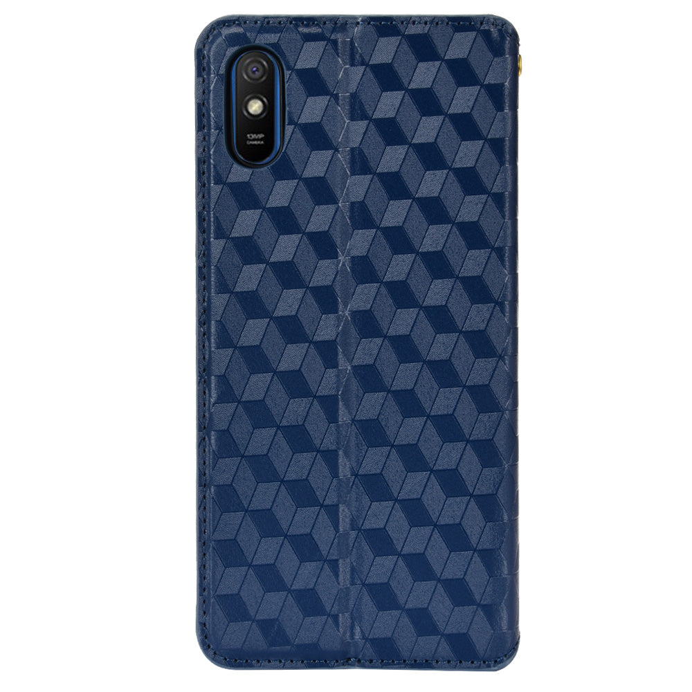 Foldable Stand 3D Rhombus Pattern Auto Closure Magnetic Leather Case Wallet Phone Cover for Xiaomi Redmi 9A/Redmi 9AT/Redmi 9i