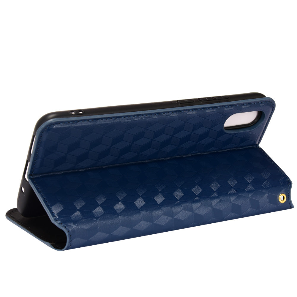 Foldable Stand 3D Rhombus Pattern Auto Closure Magnetic Leather Case Wallet Phone Cover for Xiaomi Redmi 9A/Redmi 9AT/Redmi 9i