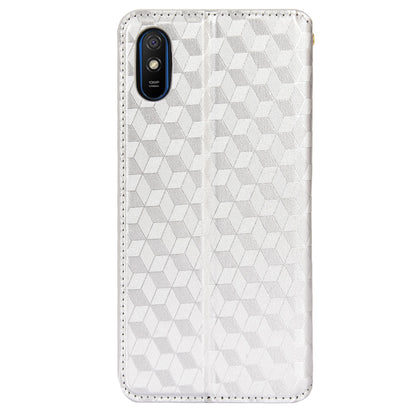 Foldable Stand 3D Rhombus Pattern Auto Closure Magnetic Leather Case Wallet Phone Cover for Xiaomi Redmi 9A/Redmi 9AT/Redmi 9i