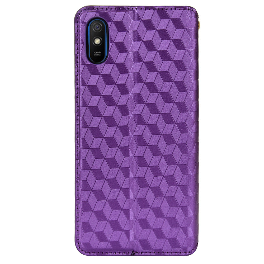 Foldable Stand 3D Rhombus Pattern Auto Closure Magnetic Leather Case Wallet Phone Cover for Xiaomi Redmi 9A/Redmi 9AT/Redmi 9i