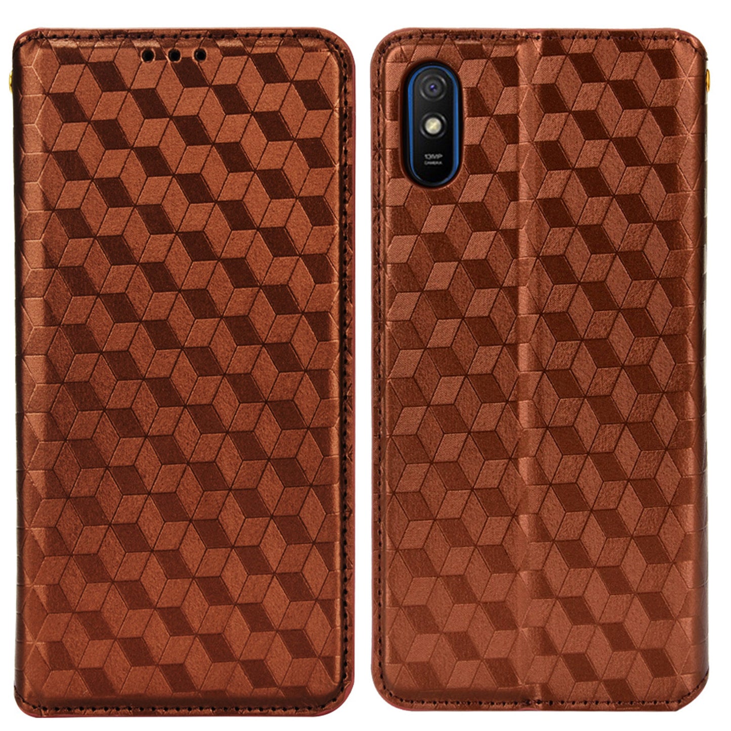 Foldable Stand 3D Rhombus Pattern Auto Closure Magnetic Leather Case Wallet Phone Cover for Xiaomi Redmi 9A/Redmi 9AT/Redmi 9i
