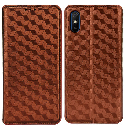 Foldable Stand 3D Rhombus Pattern Auto Closure Magnetic Leather Case Wallet Phone Cover for Xiaomi Redmi 9A/Redmi 9AT/Redmi 9i