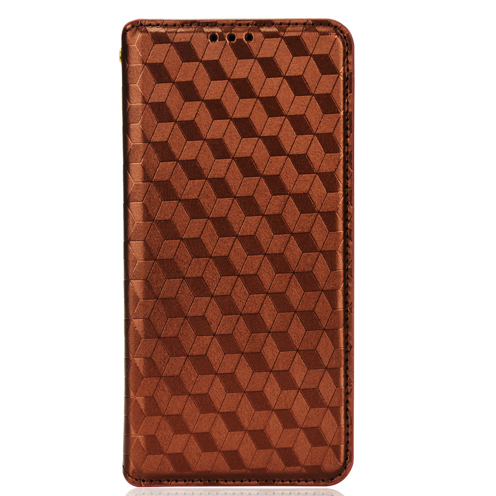 Foldable Stand 3D Rhombus Pattern Auto Closure Magnetic Leather Case Wallet Phone Cover for Xiaomi Redmi 9A/Redmi 9AT/Redmi 9i
