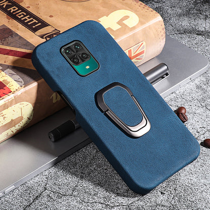PU Leather Coated Soft PC Well-protected Anti-drop Mobile Phone with Ring Kickstand for Xiaomi Redmi Note 9 Pro/Redmi Note 9 Pro Max/Redmi Note 9S