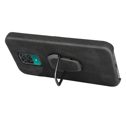 PU Leather Coated Soft PC Well-protected Anti-drop Mobile Phone with Ring Kickstand for Xiaomi Redmi Note 9 Pro/Redmi Note 9 Pro Max/Redmi Note 9S