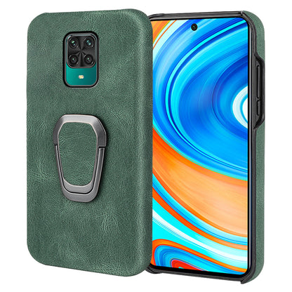 PU Leather Coated Soft PC Well-protected Anti-drop Mobile Phone with Ring Kickstand for Xiaomi Redmi Note 9 Pro/Redmi Note 9 Pro Max/Redmi Note 9S