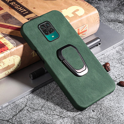 PU Leather Coated Soft PC Well-protected Anti-drop Mobile Phone with Ring Kickstand for Xiaomi Redmi Note 9 Pro/Redmi Note 9 Pro Max/Redmi Note 9S