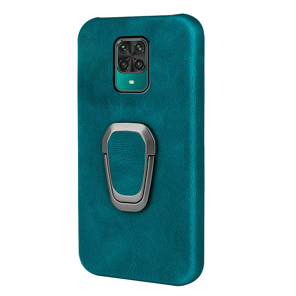 PU Leather Coated Soft PC Well-protected Anti-drop Mobile Phone with Ring Kickstand for Xiaomi Redmi Note 9 Pro/Redmi Note 9 Pro Max/Redmi Note 9S