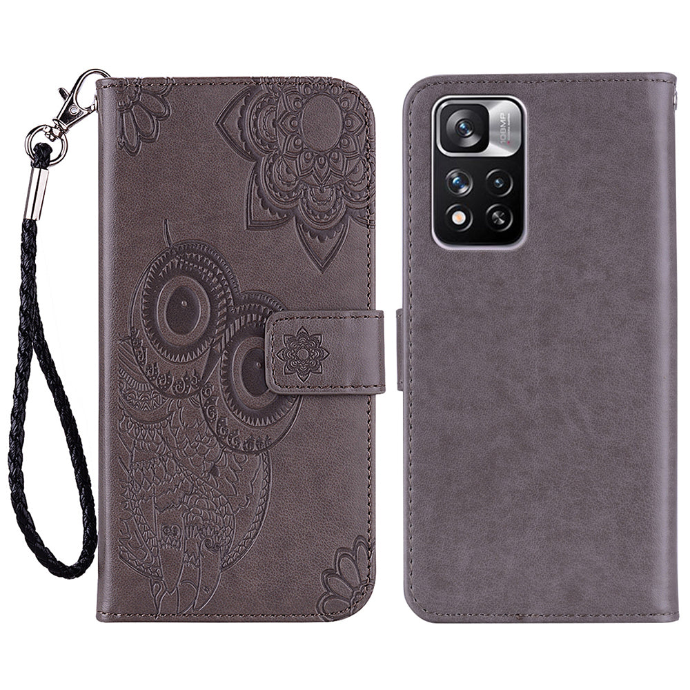 Rhinestone Decor Owl Flower Imprinting PU Leather + TPU Phone Case Cover with Stand Wallet for Xiaomi Redmi Note 11 Pro 5G (China) (MediaTek)/11 Pro+ 5G