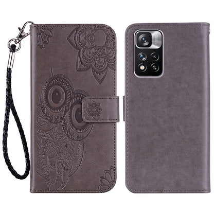 Rhinestone Decor Owl Flower Imprinting PU Leather + TPU Phone Case Cover with Stand Wallet for Xiaomi Redmi Note 11 Pro 5G (China) (MediaTek)/11 Pro+ 5G