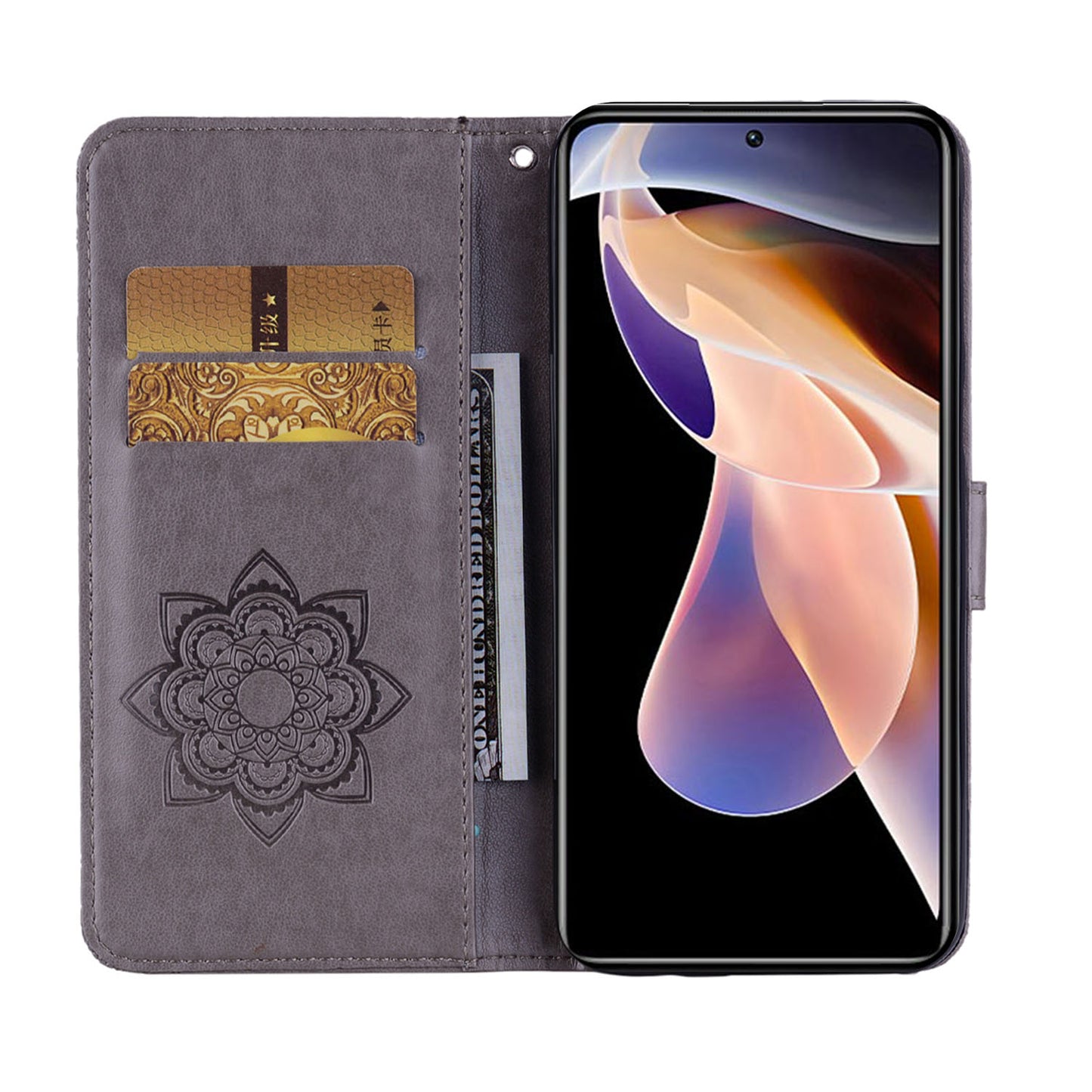 Rhinestone Decor Owl Flower Imprinting PU Leather + TPU Phone Case Cover with Stand Wallet for Xiaomi Redmi Note 11 Pro 5G (China) (MediaTek)/11 Pro+ 5G