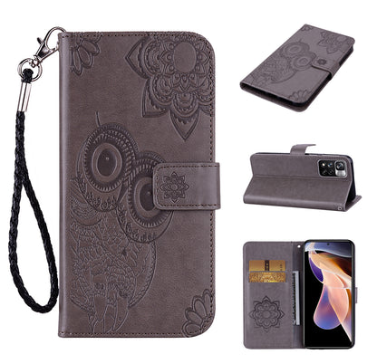 Rhinestone Decor Owl Flower Imprinting PU Leather + TPU Phone Case Cover with Stand Wallet for Xiaomi Redmi Note 11 Pro 5G (China) (MediaTek)/11 Pro+ 5G