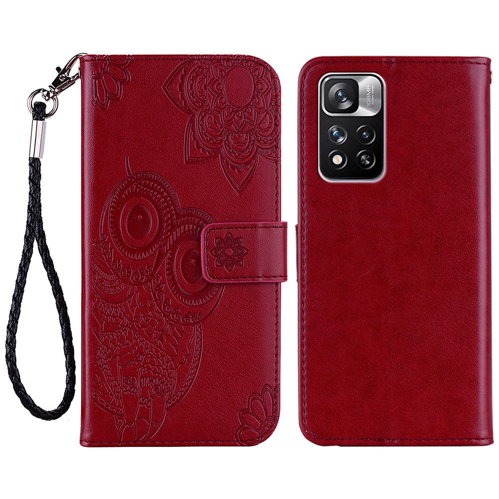 Rhinestone Decor Owl Flower Imprinting PU Leather + TPU Phone Case Cover with Stand Wallet for Xiaomi Redmi Note 11 Pro 5G (China) (MediaTek)/11 Pro+ 5G