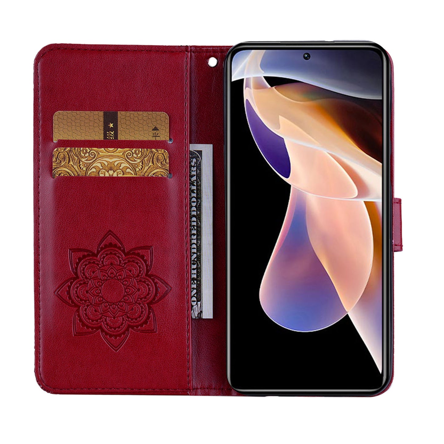 Rhinestone Decor Owl Flower Imprinting PU Leather + TPU Phone Case Cover with Stand Wallet for Xiaomi Redmi Note 11 Pro 5G (China) (MediaTek)/11 Pro+ 5G