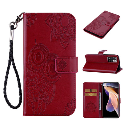 Rhinestone Decor Owl Flower Imprinting PU Leather + TPU Phone Case Cover with Stand Wallet for Xiaomi Redmi Note 11 Pro 5G (China) (MediaTek)/11 Pro+ 5G