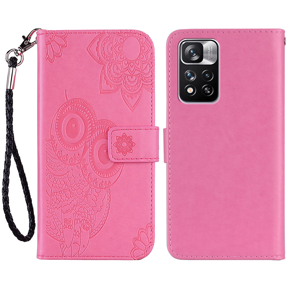 Rhinestone Decor Owl Flower Imprinting PU Leather + TPU Phone Case Cover with Stand Wallet for Xiaomi Redmi Note 11 Pro 5G (China) (MediaTek)/11 Pro+ 5G