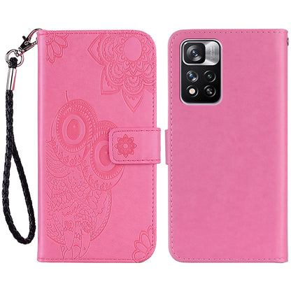 Rhinestone Decor Owl Flower Imprinting PU Leather + TPU Phone Case Cover with Stand Wallet for Xiaomi Redmi Note 11 Pro 5G (China) (MediaTek)/11 Pro+ 5G