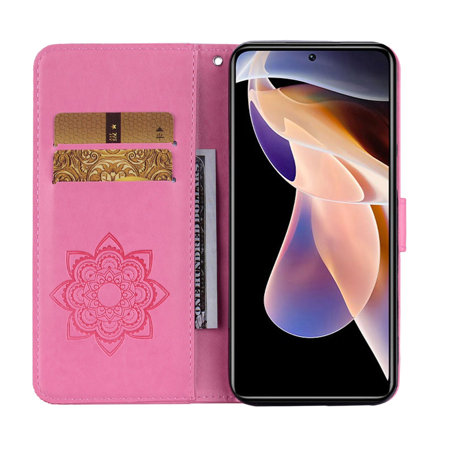 Rhinestone Decor Owl Flower Imprinting PU Leather + TPU Phone Case Cover with Stand Wallet for Xiaomi Redmi Note 11 Pro 5G (China) (MediaTek)/11 Pro+ 5G