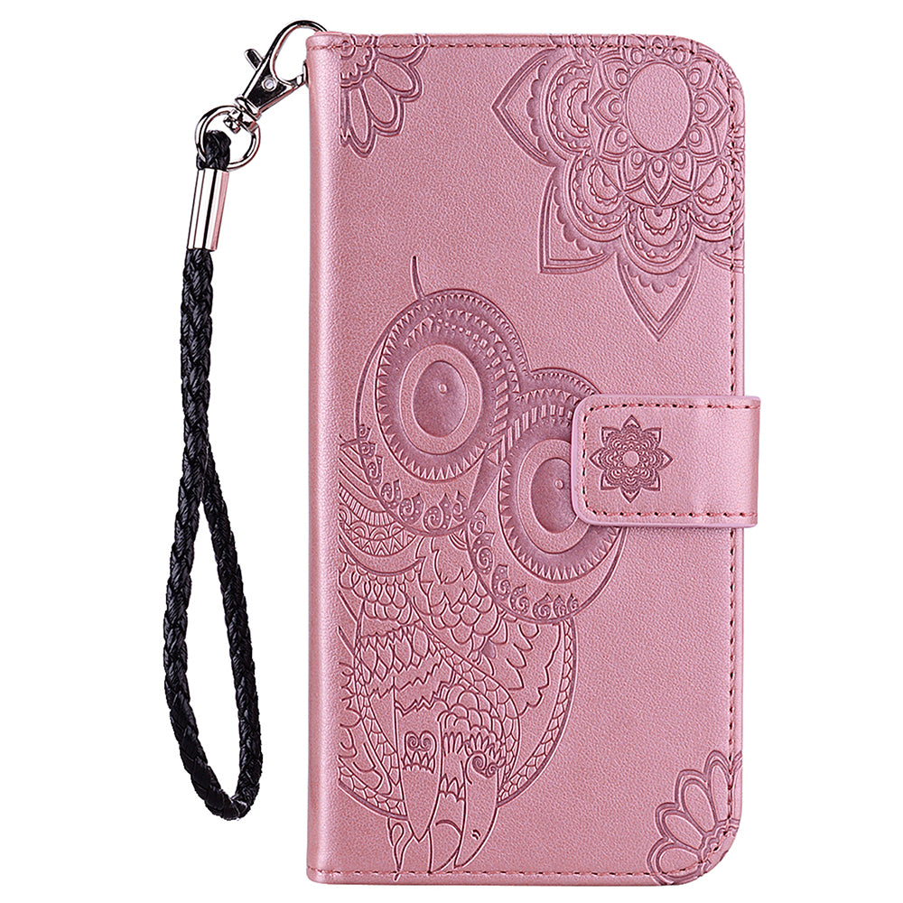Rhinestone Decor Owl Flower Imprinting PU Leather + TPU Phone Case Cover with Stand Wallet for Xiaomi Redmi Note 11 Pro 5G (China) (MediaTek)/11 Pro+ 5G