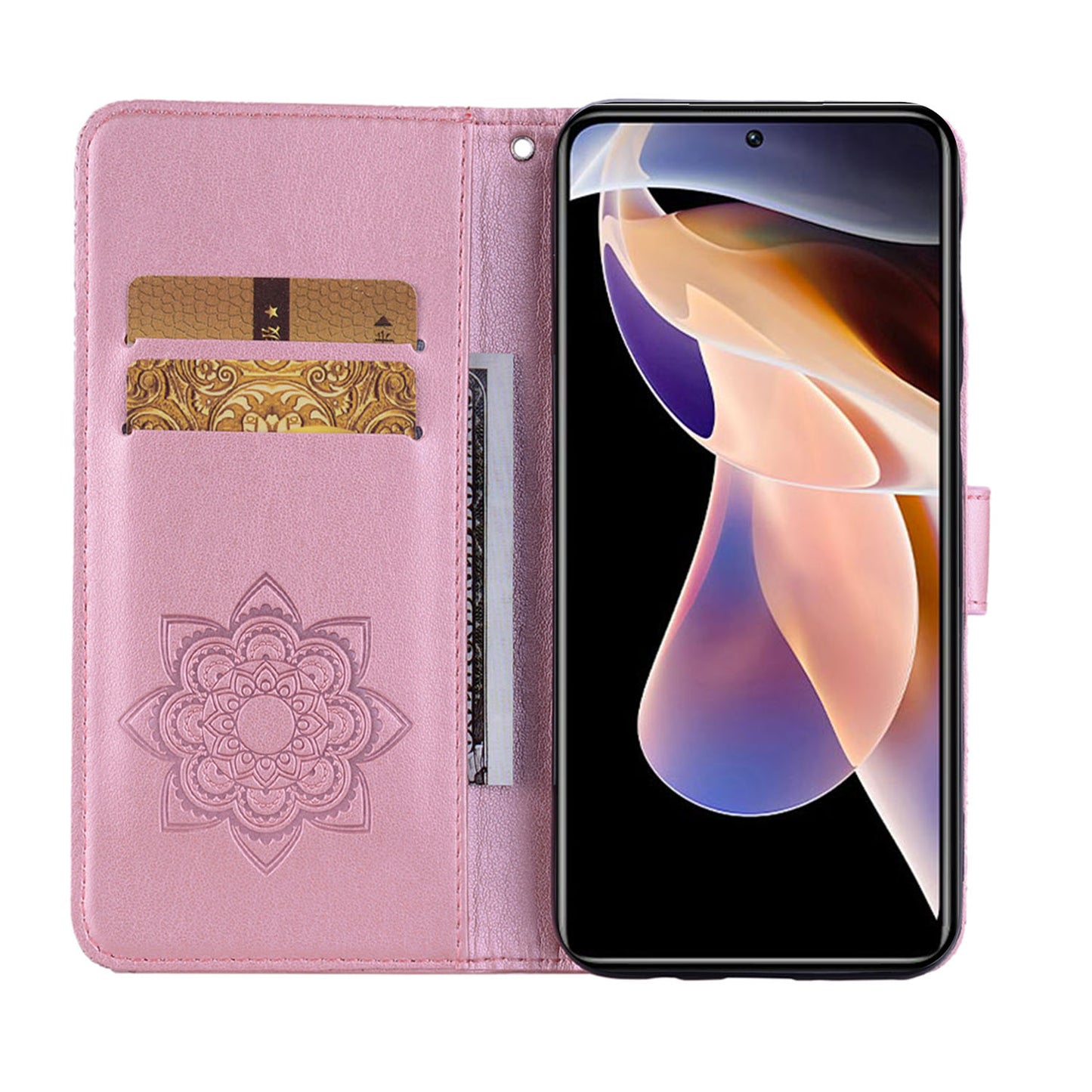 Rhinestone Decor Owl Flower Imprinting PU Leather + TPU Phone Case Cover with Stand Wallet for Xiaomi Redmi Note 11 Pro 5G (China) (MediaTek)/11 Pro+ 5G