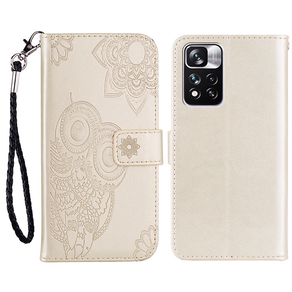 Rhinestone Decor Owl Flower Imprinting PU Leather + TPU Phone Case Cover with Stand Wallet for Xiaomi Redmi Note 11 Pro 5G (China) (MediaTek)/11 Pro+ 5G