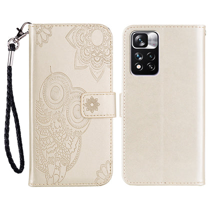 Rhinestone Decor Owl Flower Imprinting PU Leather + TPU Phone Case Cover with Stand Wallet for Xiaomi Redmi Note 11 Pro 5G (China) (MediaTek)/11 Pro+ 5G