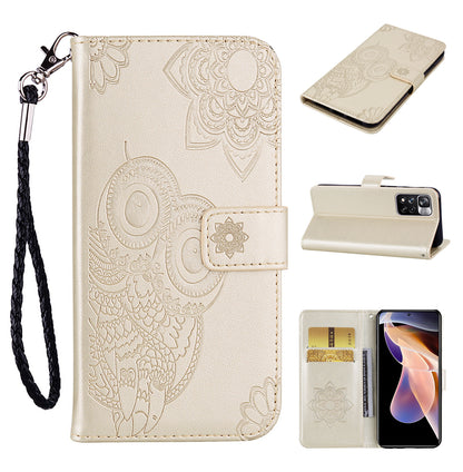 Rhinestone Decor Owl Flower Imprinting PU Leather + TPU Phone Case Cover with Stand Wallet for Xiaomi Redmi Note 11 Pro 5G (China) (MediaTek)/11 Pro+ 5G